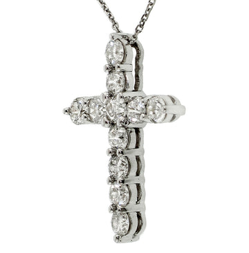1.50 CT Classic Shared Prong Diamond Cross 14k White/Yellow Gold Pendant